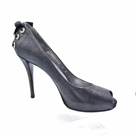 Stuart Weitzman Glittering Black Peep-Toe Heels - Picture 3 of 13